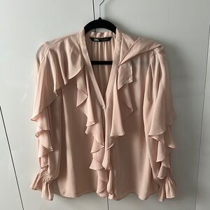 Zara Cream Ruffled Long Sleeve Blouse